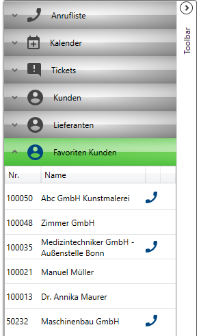 Toolbar mit benutzerspezifischen Favoriten Toolbar mit eigenen Favoriten